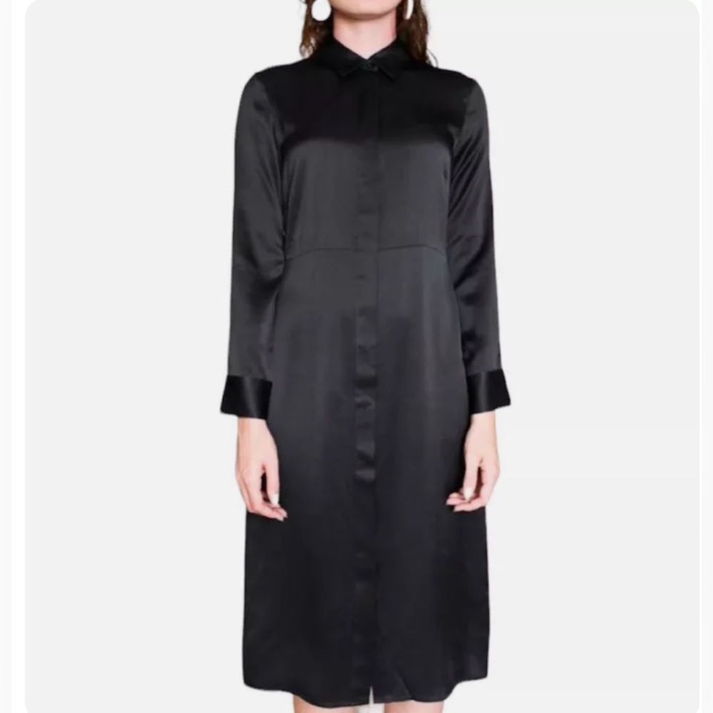 Jenni Kayne Black Satin Midi Shirt Dress